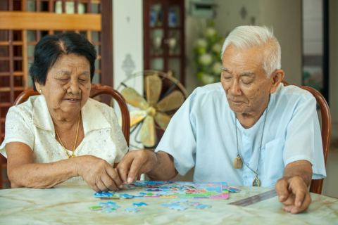 two elderly playing