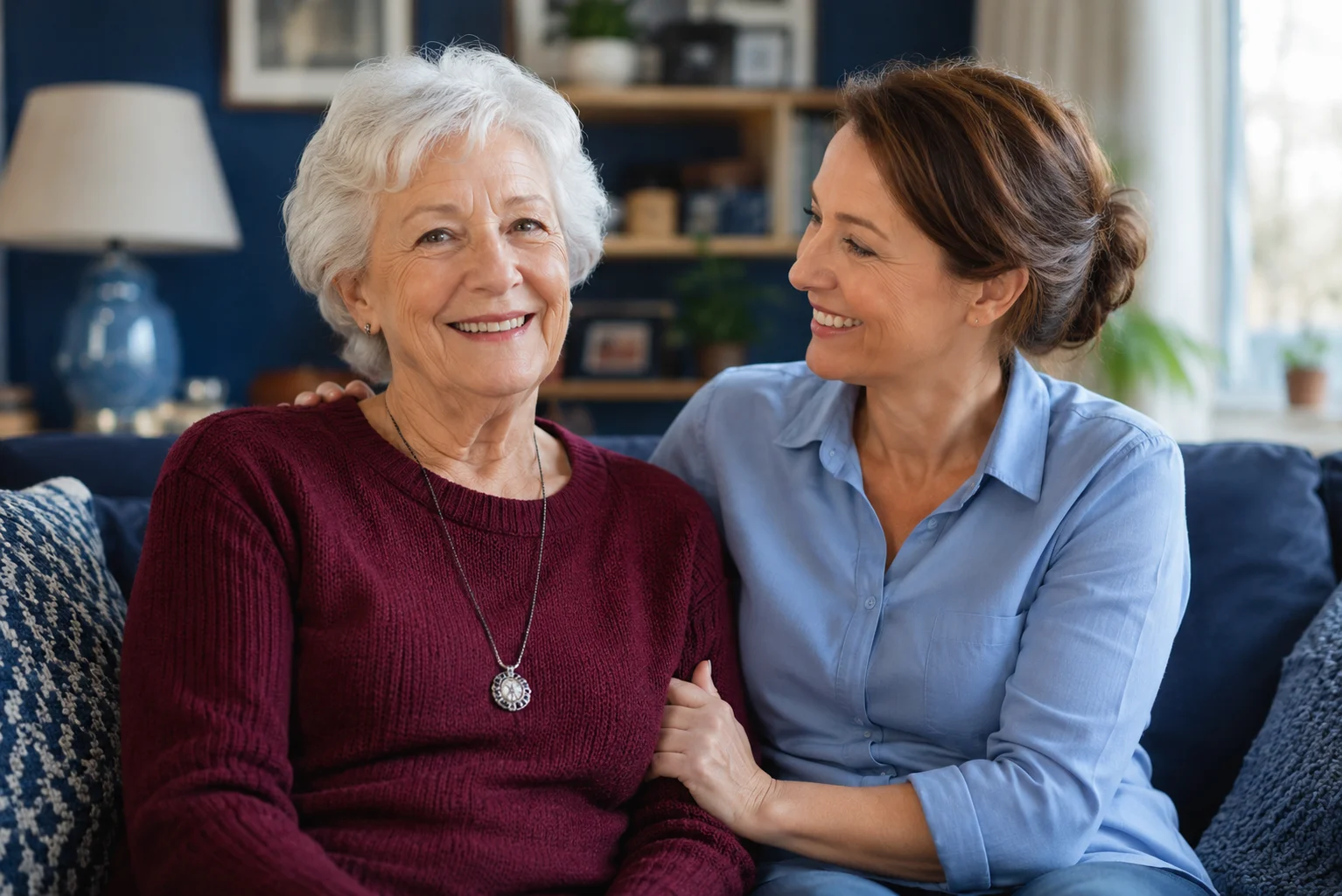 Friendly caregiver providing companionship to an older adult at home